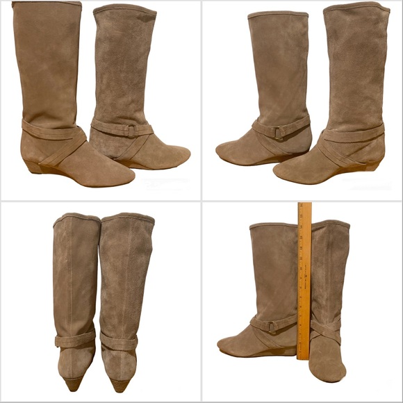 DKNYC Alina Wedge Heel Soft Suede Mid Calf Boots Taupe Size 8 NWT - Picture 9 of 14